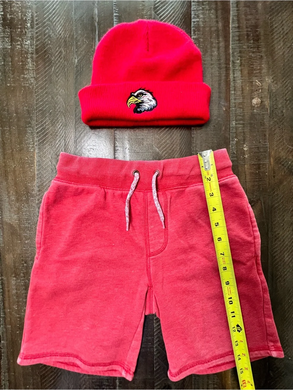 Old Navy Red Acid Washed Sweat Shorts Youth (6/7) Drawstring With Beanie